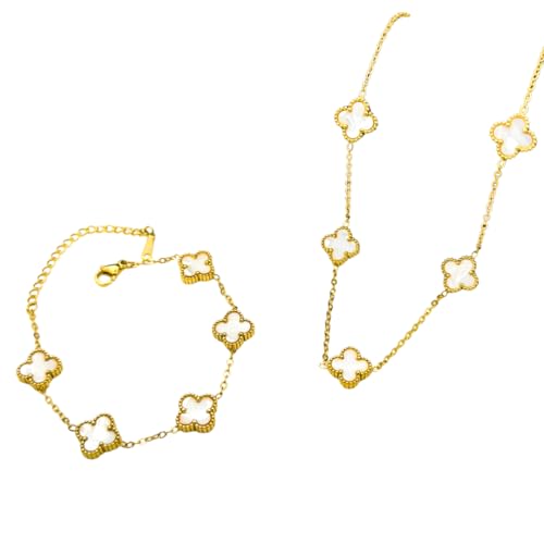 Kit Colar Choker Pulseira E Brinco Trevo Branco Gargantilha Sorte Luxo Elegante Virginia Aço Inox Do