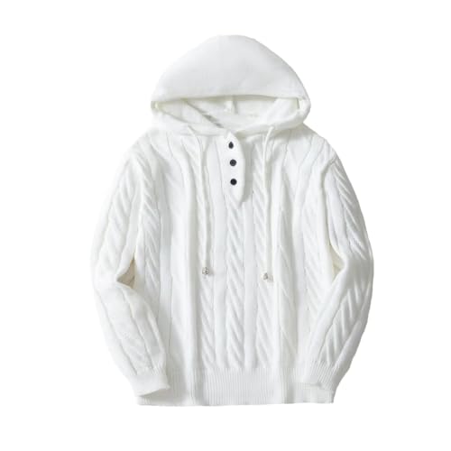 Men's Solid Casual Loose Spliced Hooded Knit Sweatshirt Drawstring Thick Warm Pullover Fall Winter Top