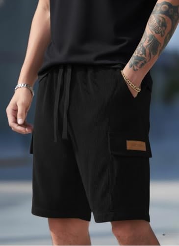 Image of SMOWKLY Authentics Classic Men's Polycotton Ribbed Cargo Stretch Shorts |Half Pant with Drawstring & 4 Pockets | Lightweight & Quick Dry | Men Shorts Casual |Summer Shorts Pant for Men