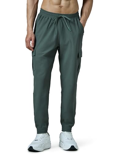 Image of TECHNOSPORT Men's Solid Slim Fit Sports Cargo Joggers DURACOOL+ Quick Dry Breathable Moisture Wicking Stretch Gym Track Pants Running Training Fitness Activewear
