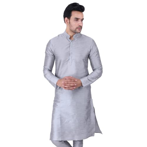 Image of Sadree Men's Silk Blend, Knee Length, Full Sleeve, Mandrin Collor, Solid Style, Attractive Colour, Solid Plain Kurtas