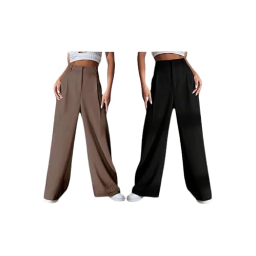 Image of GRECIILOOKS Women High Rise High Waist Trousers Flared Korean Style Formal Pants| Elegant Workwear for Office, College & Events (Available in Plus Size)