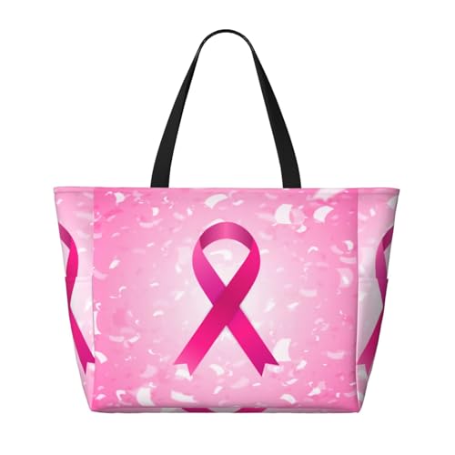 Breast Cancer Awareness Pink Ribbon And Confetti Oversized Waterproof Beach Bag – Multi-Pocket Zipper Tote, Compact Foldable Design For Travel, Pool, Shopping & Outdoor Adventures2