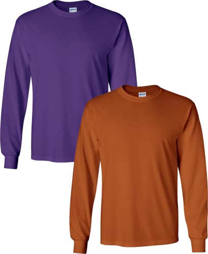 T-shirt manches longues coton Gildan G2400 homme violet orange Texas taille XL lot de 2