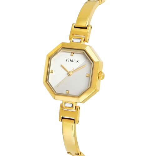 Image of TIMEX Analog Watch for Women with Silver Tone Octagonal Dial & Gold Brass Bracelet Band Water Resistant Women's Wrist Watches - TWEL195SMU01