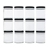 North Mountain Supply 9 Ounce Clear Glass Straight Sided Mason Canning Jars- With 70mm Black Plastic Lids - Case of 12