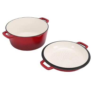 ZAWELIYO 5QT Cast Iron Oven with Skillet Lid for Versatile Cooking Braising Stewing Frying Simmering