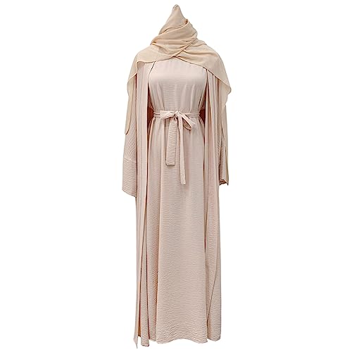 2PCS Women's Muslim Dresses Abaya Islamic Dubai Prayer Dress Robe Long Cardigan Maxi Dress