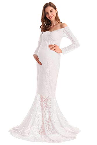 HIHCBF-Women-Mermaid-Maternity-Lace-Dress-V-Neck-Off-Shoulder-Slim-Fit-Bridesmaid-Wedding-Baby-Shower-Photo-Shoot-Gown