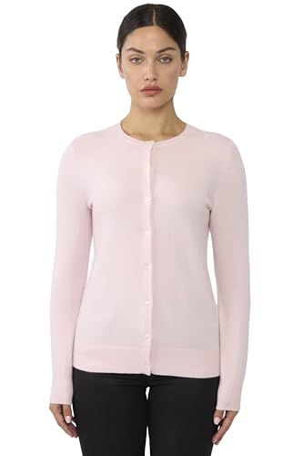 Image of JENNIE LIU Women's 100% Cashmere Button Front Long Sleeve Crewneck Cardigan Sweater