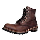 Men's Genuine Cow Leather Flat Ankle Boots, Punk Combat...