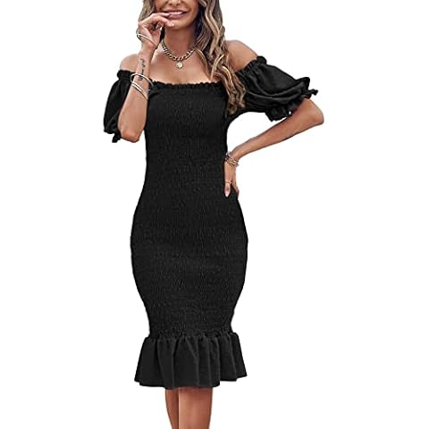 SENFURE Women's Black Midi Bodycon Dress Cover