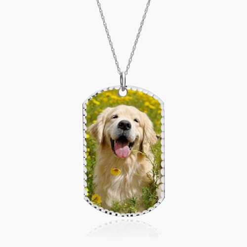 PicturesOnGold.com Custom Photo Engraved Dog Tag Pendant - Personalized Dog Tags for Men and Women, in Solid 14K Yellow, White, or Sterling Silver, 4 Sizes4