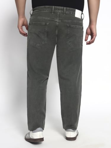 Image of Cotton Comfort Fit Jeans for Men | Full-Length Solid Denim Pants with Button Closure, Embroidered Design, Mid-Rise Casual Trousers for Daily | Classic Jeans for Office Bottoms (DI-249)