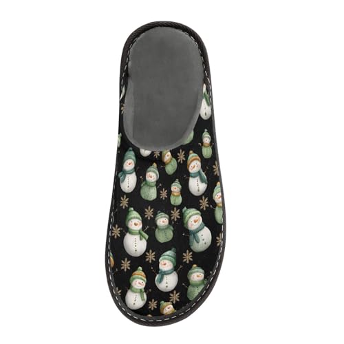 Slippers for Women Green Snowman with Golden Snowflakes Soft Winter Warm Shoes Indoor Outdoor Non-Slip House Travel Slippers3