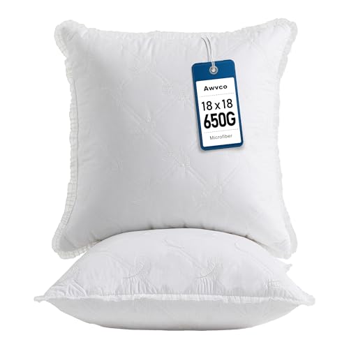 Awvco 18 x 18 Feather Down Throw Pillow Inserts with Lace Edge - Soft and Plush, Odor-Free Fill -...