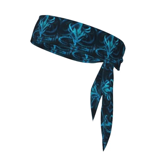 YZDPLO Sports Head Tie Blue Dragon Tie Sweatband Headband Men Women Elastic Bandana Adjustable Non-Slip Moisture Wicking for Running Football Yoga Workout Athletic Hair Ninja Head Band