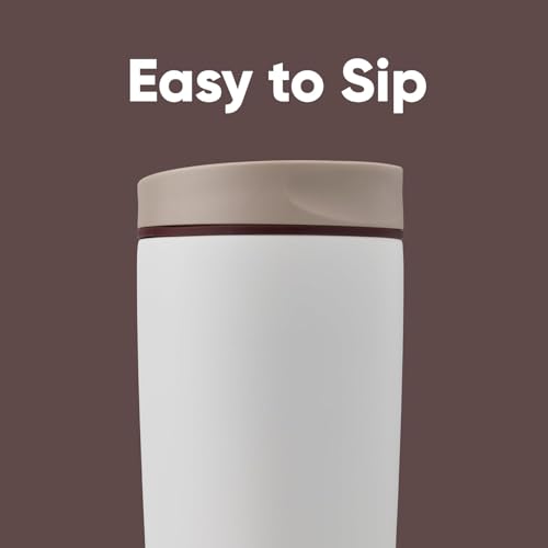 Image of EasySip Slider Insulated Stainless Steel Coffee Tumbler, Reusable Hot & Iced Coffee Travel Mug, Leak-Proof BPA-Free Cup (Ivory, 20 oz)