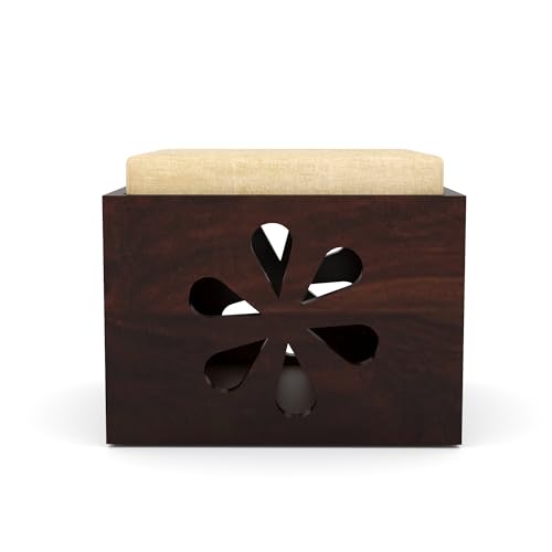 Image of Solid Wooden Coffee Table Center Table with 2 Stool | Sheesham Wood Center Coffee Table for Living Room, Home, Meeting Room Furniture | Modern Carved Flower- in Walnut Finish