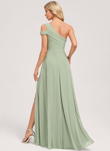 One Shoulder Bridesmaid Dresses for Wedding Long Prom Dress Pleated Chiffon Formal Party Gowns with Ruffles Slit3