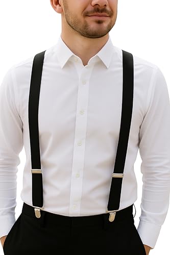 trilece Black Suspenders for Men - Mens Suspender, Adjustable Y Back Style Suspender Women, Suspenders with Heavy Duty Strong Clips (Black, 1)