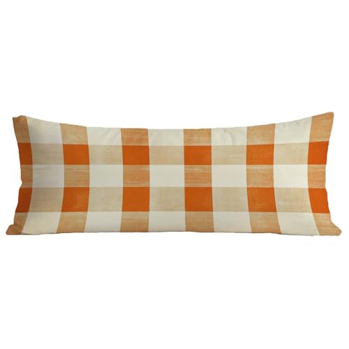 Funda Aalmohada 120 cm Tartán Funda Cojin 30x90 cm Protector Almohada Impermeable, Terciopelo Fundas Cojines Sofa Color Naranja, con Cremallera Invisible Pillow Case para Cama, Gifts for Women BZ-521