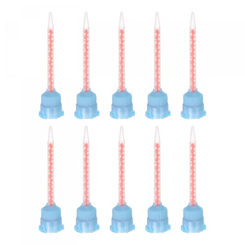 sourcing map 10 Pcs Epoxy Tubes Static Mixer, 3.03-inch Plastic Resin Mixing Nozzle Knob Buckle for AB Glue Adhesive Gun Applicator 50ml Cartridges, Orange, Blue