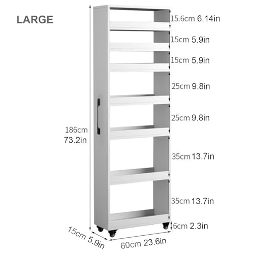 Carrello portaoggetti sottile con 7 ripiani, scaffale autoportante con ruote e maniglia, organizer salvaspazio per cucina, bagno, lavanderia e piccoli spazi