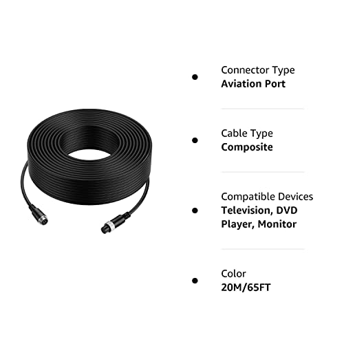 Ekylin 65Ft 20M Car Video Extension Cable 4Pin Aviation For Cctv Rearview Camera Truck Trailer Camper Bus Motorhome Vehicle Backup Monitor Waterproof Shockproof System #TOP7