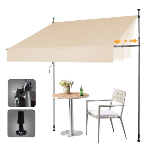 HOMEDEMO Manual Retractable Awning,Side Bar 47-59in Patio Awning Retractable Outdoor Height Adjustable Sunsetter Retractable Awning for Backyard Garden Natural 118' W x 118' H
