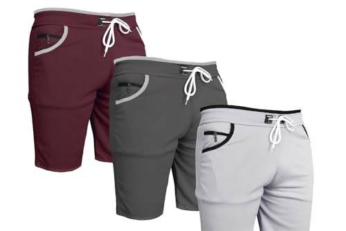 Image of Men's Sports Shorts with Drawstring, Athletic Casual Bermuda Shorts in Multicolor, Zippered Pockets