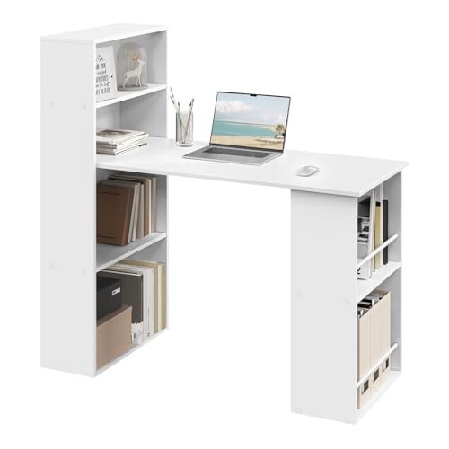 eSituro Bureau d'Ordinateur avec Rangement, Table Informatique avec 6 Casiers Ouverts, Installation Réversible, pour Bureau à Domicile, Studio, Chambre...