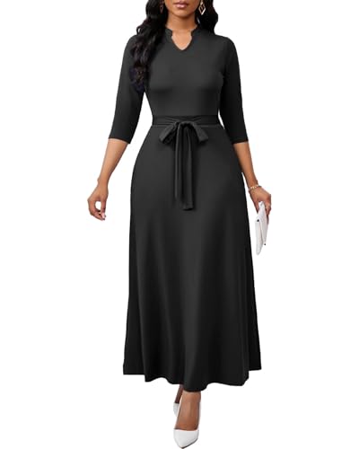Image of BubFee Maxi Dresses for Women Semi Formal Long Dress 3 /4 Sleeve Casual A-line Church Dresses with Pockets