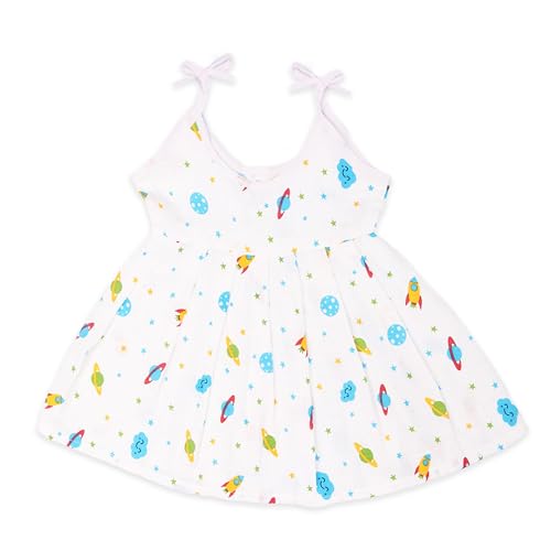 Image of Kidbea Muslin Frock for Baby Girls | Cotton Dress for Newborn Babies | Sleeveless, Tie-Up Shoulders Summer Wear Clothes