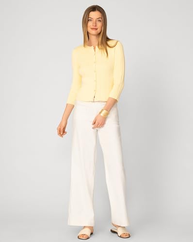 Image of Cable & Gauge 3 /4 Sleeve Cardigan for Women, Crew Neckline & Button Down Front, Stitch Detail