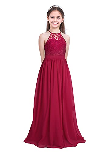 Kids Girls Chiffon Halter Neck Maxi Flower Dress Wedding Bridesmaid Formal Party Evening Gown