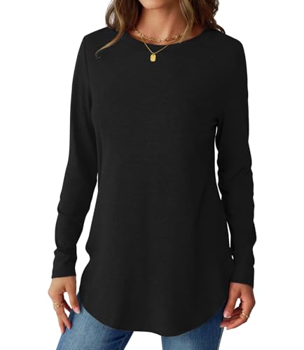 NORACORA Womens Long Sleeve Shirts Loose Tunic Tops Round Neck Lightweight Side Split Casual 2025 Trendy Basic Tshirts Blouse4