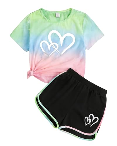 Image of Tween Girls Clothes Summer Short Sleeve T-Shirt and Shorts Set Casual Two Pieces Outfit Size 8 13