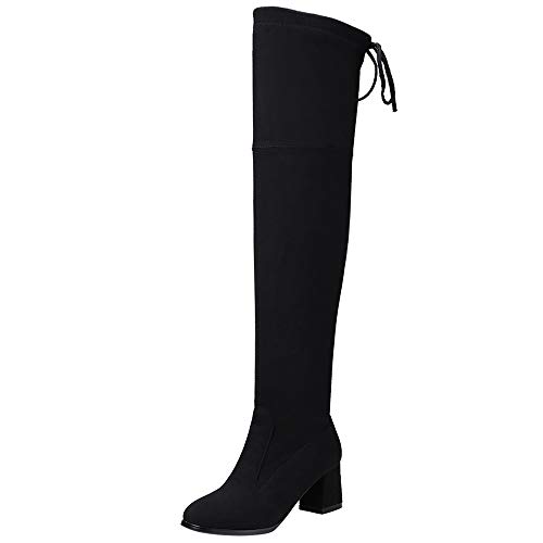 BeiaMina Mujer Clásica Tacón Ancho Botas Altas De Muslo Sin Cordones Fiesta...