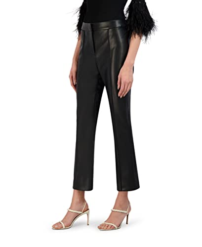 BCBGMAXAZRIA Women's Cropped Flare Leg Faux Leather Pant Functional Back Welt Pockets Trouser2