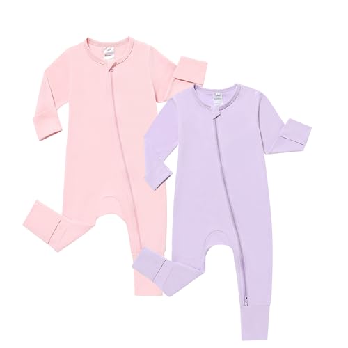 Image of JunNeng Baby Boy Girl 2 Pack Short Sleeve Zipper Rompers Infant Cotton 2-way Zippers Comfy Summer Jumpsuit