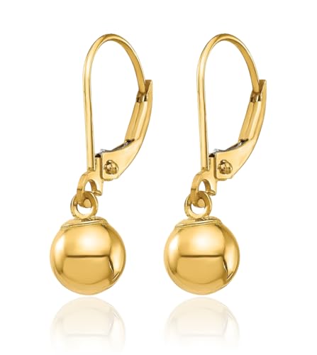 14K Solid Yellow Gold 6mm Bead Drop Dangle Earrings3