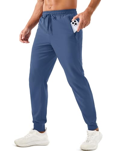 TACVASEN Track Pants Men Athletic Jogger Sweatpants with Zipper Pockets Lightweight Soft Quick Dry Running Workout Gym Pants Blue Grey