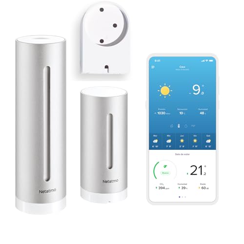 Netatmo Estación Meteorológica Inalámbrica Interior Exterior Con Wifi, con Soporte de pared, termómetro, higrómetro, sonómetro, calidad del aire, Compatible con Amazon Alexa, Apple y Google, NWS-AMZ