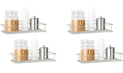 Image of Stainless Steel Wall Mounted Shelf for Kitchen & Bathroom | Rustproof Storage Rack for Spices, Accessories | Heavy Duty Wall Organizer with Easy Installation | (Silver) (Pack of 4)