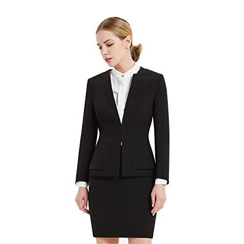 Women Business Suit Set for Office Lady Two Pieces Slim Work Blazer & Skirt (Black, 2)
