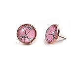12mm Light Pink Camo Glass Dome Earrings in Rose Gold Tone Posts