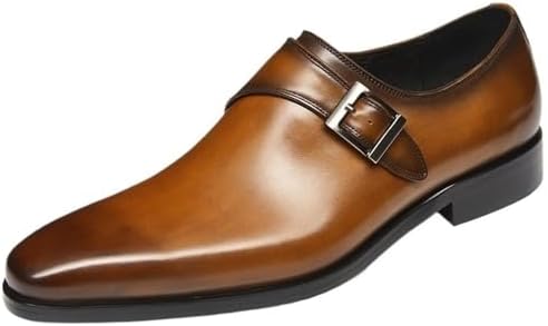 Men&#39;s Brown Leather Dress Shoes Slip-On Classic Formal Pointed-Toe Comfort Office Business Fashion Shoes