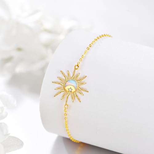 KECHO 14k Real Gold Sun Bracelet for Women Opal Moon Jewelry Birthday Gifts for Women4