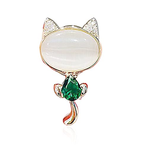 Image of Women Vintage Crystal Cute Cat Brooches For Women Pins Clothing Bag Accessories (Green)
